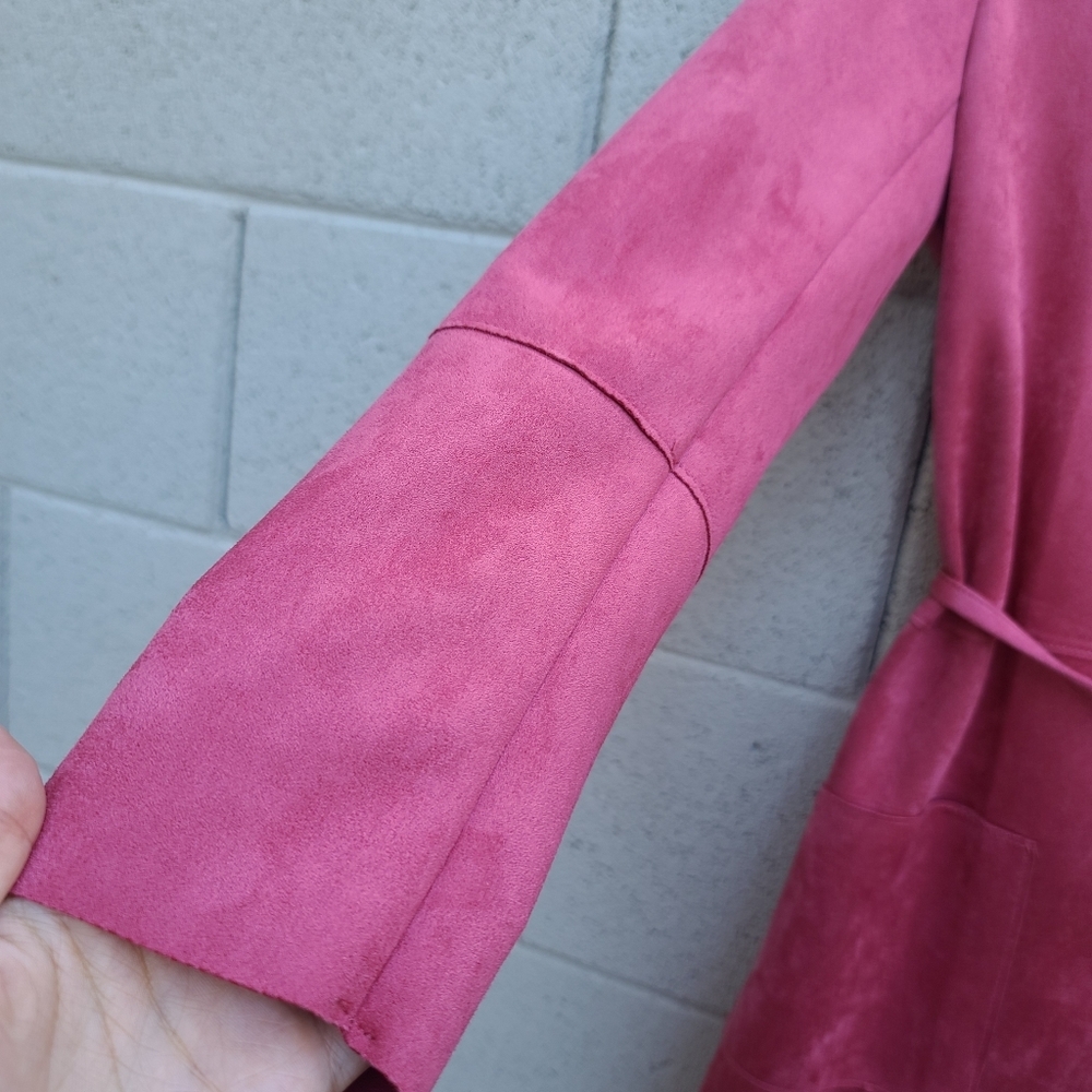 H&M | Faux Suede Raspberry Red Straight Cut Coat - image 6
